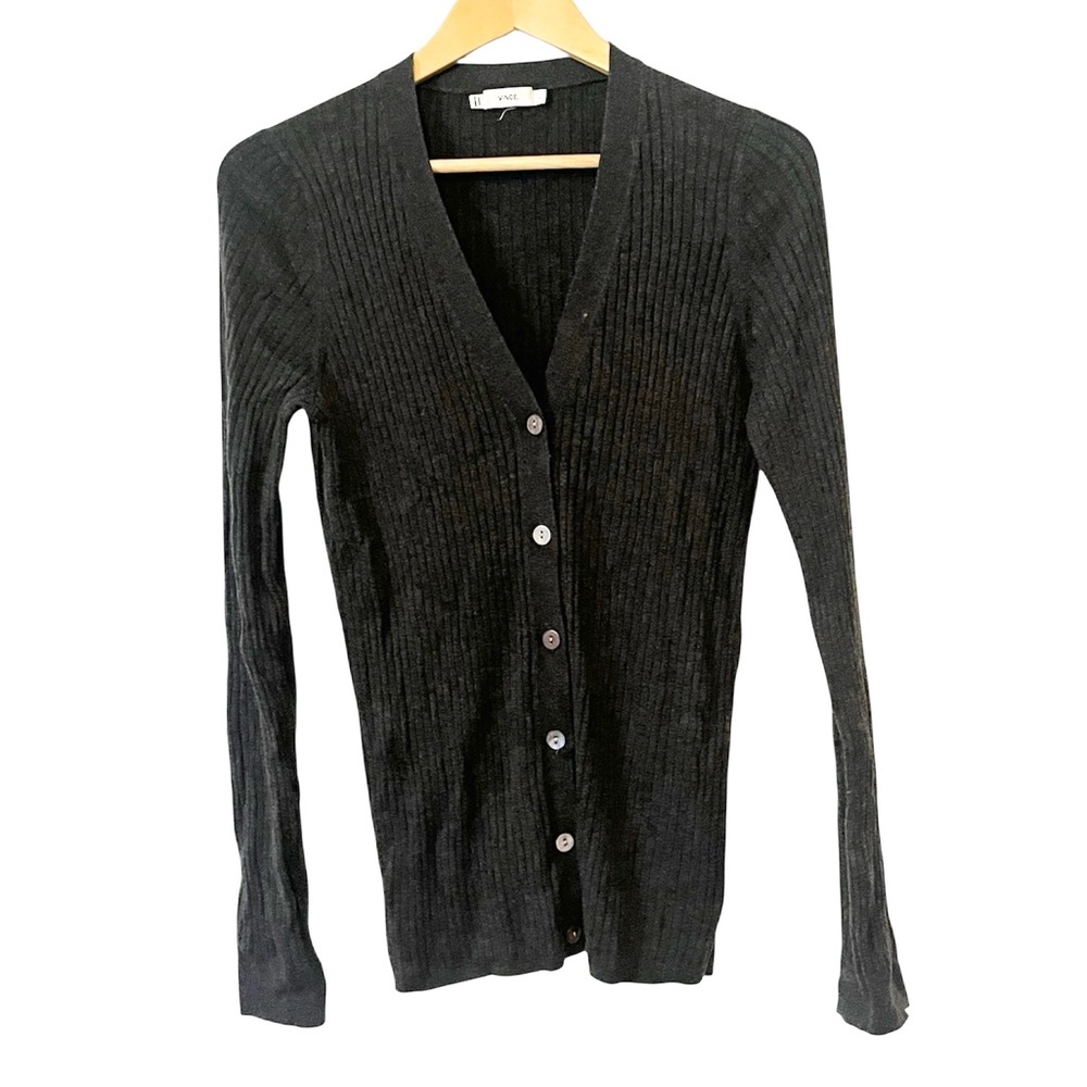 Vince Black Ribbed Cardigan